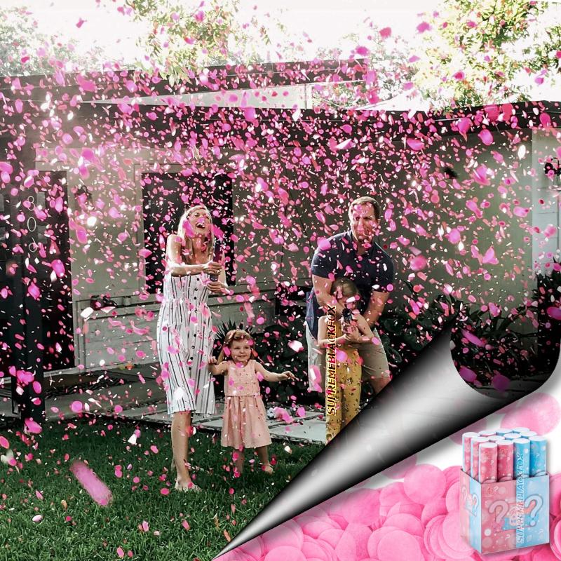 Pink Gender Reveal Confetti & Smoke Cannons (8 Pack) Biodegradable p