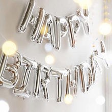 Cargar imagen en el visor de la galería, Silver Happy Birthday Balloons - Aluminum Foil Banner Balloon for Birthdays Party Decorations Supplies (16 Inch) Balloons Supreme Black Fox