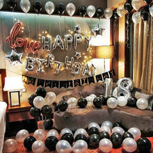 Cargar imagen en el visor de la galería, Silver Happy Birthday Balloons - Aluminum Foil Banner Balloon for Birthdays Party Decorations Supplies (16 Inch) Balloons Supreme Black Fox