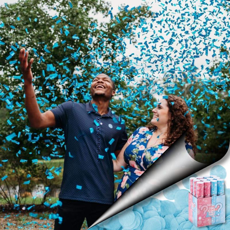 12 Pack Gender Reveal Confetti Cannons (Blue Boy) - Genders Reveal Poppers Cannon Birthday Party Popper Cannons (12