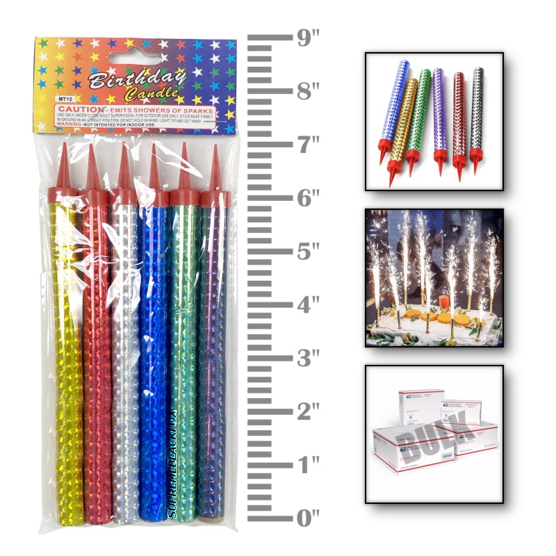 120 Multi Color Sparkling Candles (Large) - Birthday Wedding Sweet 16 Candle Sparklers Bulk Candles Supreme Black Fox 