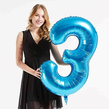 Load image into Gallery viewer, 40in Blue Number Balloons - Large Numbers Foil 40&quot; Digit Giant Jumbo Balloon Birthday Anniversary Balloons Supreme Black Fox #3 (Number 3) 

