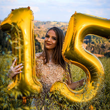 Load image into Gallery viewer, 40in Gold Number Balloons - Large Numbers Foil 40&quot; Digit Giant Jumbo Balloon Birthday Anniversary Balloons Supreme Black Fox 
