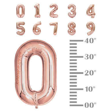 40in Rose Gold Number Balloons - Large Numbers Foil 40