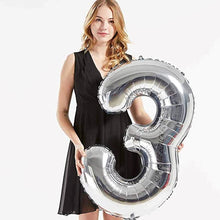 Load image into Gallery viewer, 40in Silver Number Balloons - Large Numbers Foil 40&quot; Digit Giant Jumbo Balloon Birthday Anniversary Balloons Supreme Black Fox #3 (Number 3) 
