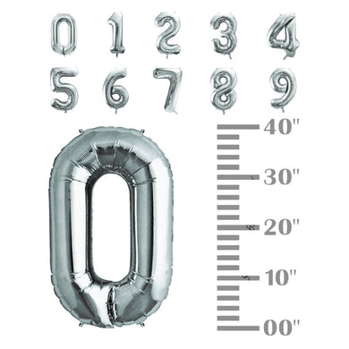 40in Silver Number Balloons - Large Numbers Foil 40