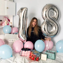 Load image into Gallery viewer, 40in Silver Number Balloons - Large Numbers Foil 40&quot; Digit Giant Jumbo Balloon Birthday Anniversary Balloons Supreme Black Fox 
