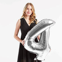 Load image into Gallery viewer, 40in Silver Number Balloons - Large Numbers Foil 40&quot; Digit Giant Jumbo Balloon Birthday Anniversary Balloons Supreme Black Fox #4 (Number 4) 
