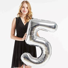 Load image into Gallery viewer, 40in Silver Number Balloons - Large Numbers Foil 40&quot; Digit Giant Jumbo Balloon Birthday Anniversary Balloons Supreme Black Fox #5 (Number 5) 
