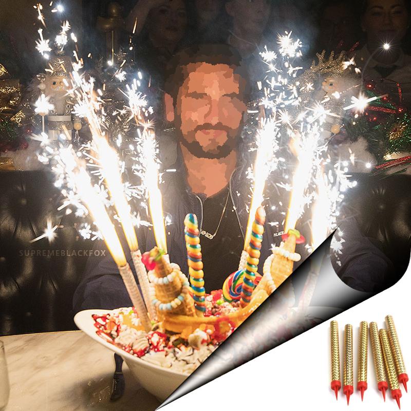 6 Gold Sparkling Candles (Large) - Birthday Cake Sparkler Candle - Party Wedding Sweet 16 Sparklers Candles Supreme Black Fox 