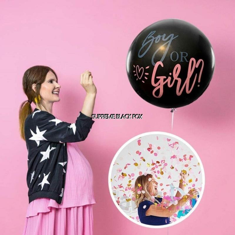 RUBFAC Jumbo Gender Reveal Balloon Kit, 2pcs 36 Black Balloons with Blue  Pink Balloons, Tassels and Heart Shaped Paper Confetti for Baby Gender