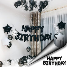 Load image into Gallery viewer, Black Happy Birthday Balloons - Aluminum Foil Banner Balloon for Birthdays Party Decorations Supplies (16 Inch) Balloons Supreme Black Fox 
