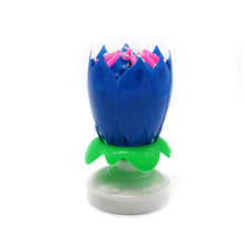 Load image into Gallery viewer, Blue &quot;Happy Birthday&quot; Singing Musical Flower Candle - Rotating Party Light Magical Lotus Music Cake Candles Lotus Candle Supreme Black Fox 

