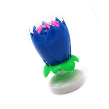 Загрузить изображение в средство просмотра галереи, Blue &quot;Happy Birthday&quot; Singing Musical Flower Candle - Rotating Party Light Magical Lotus Music Cake Candles Lotus Candle Supreme Black Fox 
