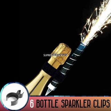 Bottle Sparkler Clips (6 Pack) - VIP Champagne Bottle Service Sparkling Candle Sparklers Clip Safety Holder Party Night Club Champaign Sparkler Clips Bottle Sparkler Clips Supreme Black Fox 