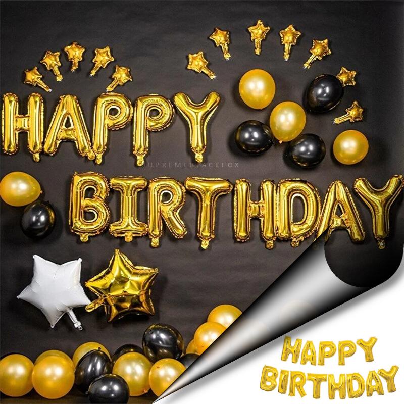 Gold Happy Birthday Balloons - Aluminum Foil Banner Balloon for Birthdays Party Decorations Supplies (16 Inch) Balloons Supreme Black Fox 