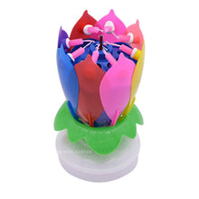 Load image into Gallery viewer, Multi Color &quot;Happy Birthday&quot; Singing Musical Flower Candle - Rotating Party Light Magical Lotus Music Cake Candles Lotus Candle Supreme Black Fox 
