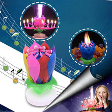 Load image into Gallery viewer, Multi Color &quot;Happy Birthday&quot; Singing Musical Flower Candle - Rotating Party Light Magical Lotus Music Cake Candles Lotus Candle Supreme Black Fox 
