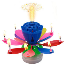Load image into Gallery viewer, Multi Color &quot;Happy Birthday&quot; Singing Musical Flower Candle - Rotating Party Light Magical Lotus Music Cake Candles Lotus Candle Supreme Black Fox 
