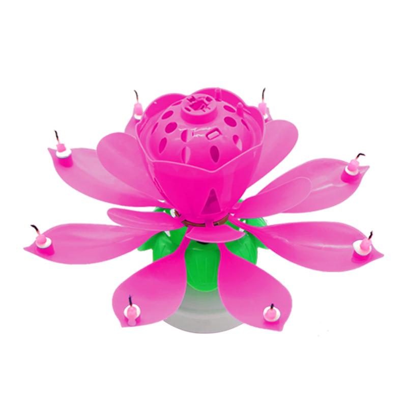 Pink Musical Flower Birthday Candles Lotus Flower Spinning Candles