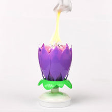 Load image into Gallery viewer, Purple &quot;Happy Birthday&quot; Singing Musical Flower Candle - Rotating Party Light Magical Lotus Music Cake Candles Lotus Candle Supreme Black Fox 
