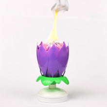 Загрузить изображение в средство просмотра галереи, Purple &quot;Happy Birthday&quot; Singing Musical Flower Candle - Rotating Party Light Magical Lotus Music Cake Candles Lotus Candle Supreme Black Fox 
