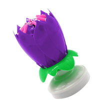 Load image into Gallery viewer, Purple &quot;Happy Birthday&quot; Singing Musical Flower Candle - Rotating Party Light Magical Lotus Music Cake Candles Lotus Candle Supreme Black Fox 
