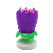 Load image into Gallery viewer, Purple &quot;Happy Birthday&quot; Singing Musical Flower Candle - Rotating Party Light Magical Lotus Music Cake Candles Lotus Candle Supreme Black Fox 
