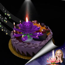 Load image into Gallery viewer, Purple &quot;Happy Birthday&quot; Singing Musical Flower Candle - Rotating Party Light Magical Lotus Music Cake Candles Lotus Candle Supreme Black Fox 
