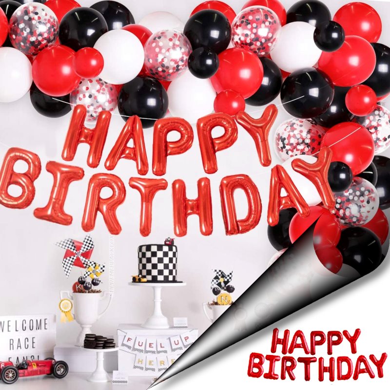 Red Happy Birthday Balloons - Aluminum Foil Banner Balloon for Birthdays Party Decorations Supplies (16 Inch) Happy Birthday Balloon Banner Supreme Black Fox 