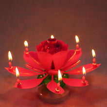 Загрузить изображение в средство просмотра галереи, Red &quot;Happy Birthday&quot; Singing Musical Flower Candle - Rotating Party Light Magical Lotus Music Cake Candles Lotus Candle Supreme Black Fox 
