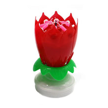 Загрузить изображение в средство просмотра галереи, Red &quot;Happy Birthday&quot; Singing Musical Flower Candle - Rotating Party Light Magical Lotus Music Cake Candles Lotus Candle Supreme Black Fox 

