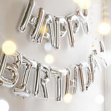 Load image into Gallery viewer, Silver Happy Birthday Balloons - Aluminum Foil Banner Balloon for Birthdays Party Decorations Supplies (16 Inch) Balloons Supreme Black Fox 
