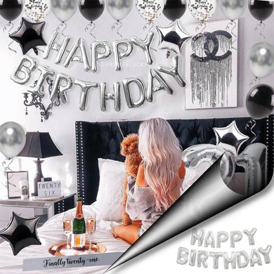 Silver Happy Birthday Balloons - Aluminum Foil Banner Balloon for Birthdays Party Decorations Supplies (16 Inch) Balloons Supreme Black Fox 