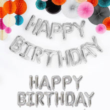 Load image into Gallery viewer, Silver Happy Birthday Balloons - Aluminum Foil Banner Balloon for Birthdays Party Decorations Supplies (16 Inch) Balloons Supreme Black Fox 
