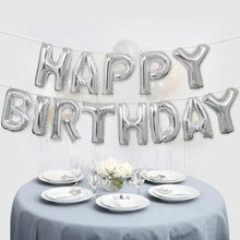 Load image into Gallery viewer, Silver Happy Birthday Balloons - Aluminum Foil Banner Balloon for Birthdays Party Decorations Supplies (16 Inch) Balloons Supreme Black Fox 
