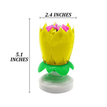 Загрузить изображение в средство просмотра галереи, Yellow &quot;Happy Birthday&quot; Singing Musical Flower Candle - Rotating Party Light Magical Lotus Music Cake Candles Lotus Candle Supreme Black Fox 

