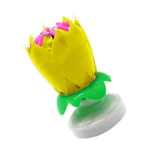 Загрузить изображение в средство просмотра галереи, Yellow &quot;Happy Birthday&quot; Singing Musical Flower Candle - Rotating Party Light Magical Lotus Music Cake Candles Lotus Candle Supreme Black Fox 
