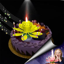 Загрузить изображение в средство просмотра галереи, Yellow &quot;Happy Birthday&quot; Singing Musical Flower Candle - Rotating Party Light Magical Lotus Music Cake Candles Lotus Candle Supreme Black Fox 
