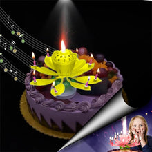 Load image into Gallery viewer, Yellow &quot;Happy Birthday&quot; Singing Musical Flower Candle - Rotating Party Light Magical Lotus Music Cake Candles Lotus Candle Supreme Black Fox 
