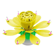 Load image into Gallery viewer, Yellow &quot;Happy Birthday&quot; Singing Musical Flower Candle - Rotating Party Light Magical Lotus Music Cake Candles Lotus Candle Supreme Black Fox 
